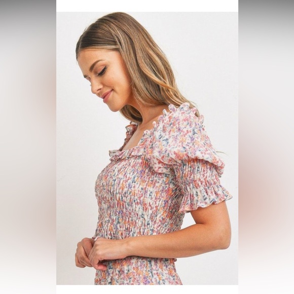 Ditsy Floral Ruffle Smocked Crop Top Matching Set - Picture 7 of 9